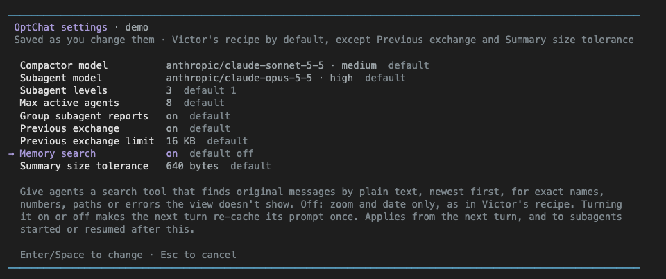 Settings page