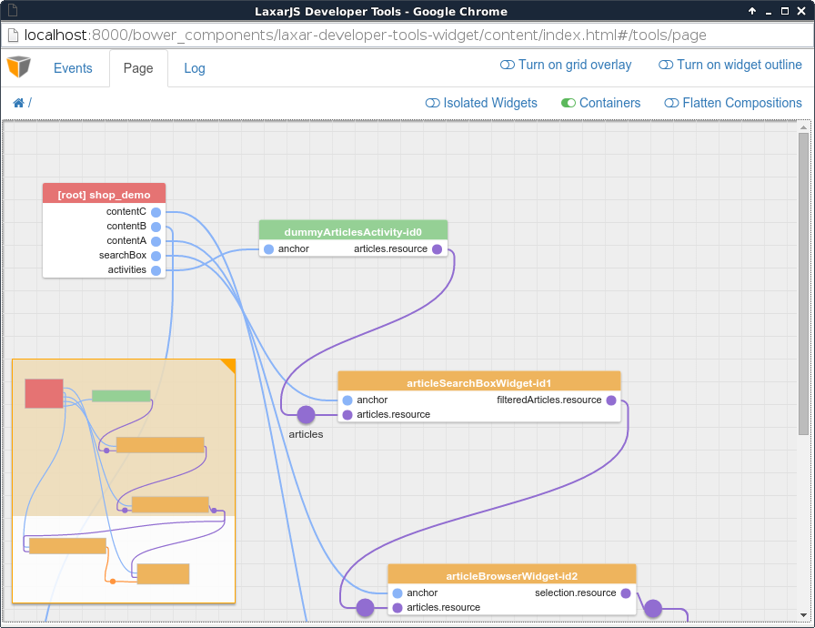 The page inspector of the LaxarJS developer tools