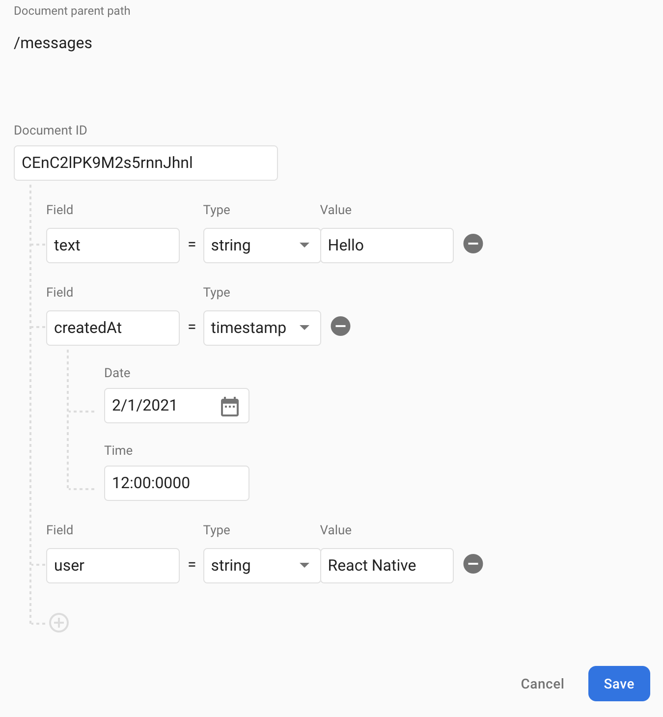 Google Firestore messages object