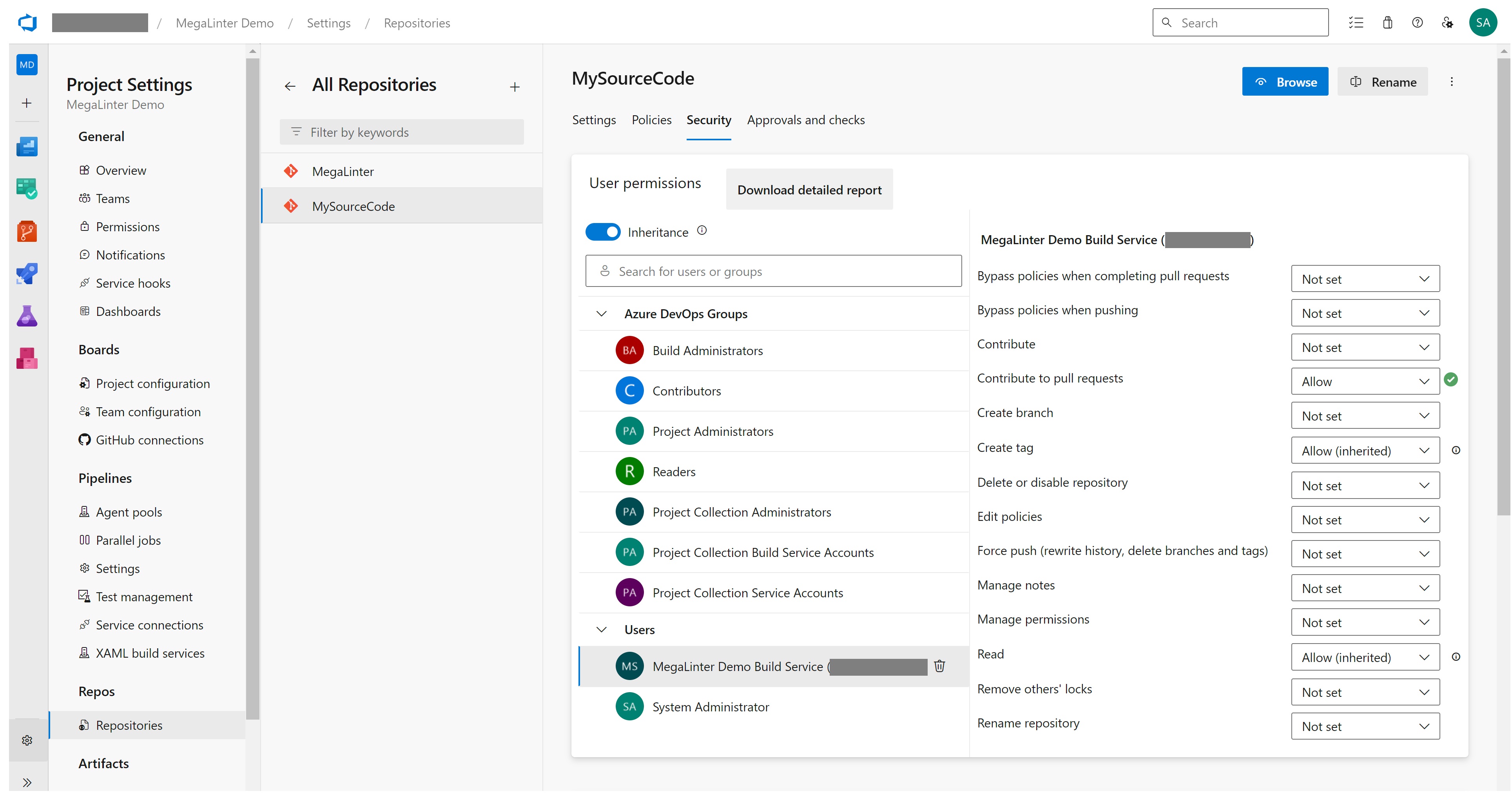 Configure repo permissions