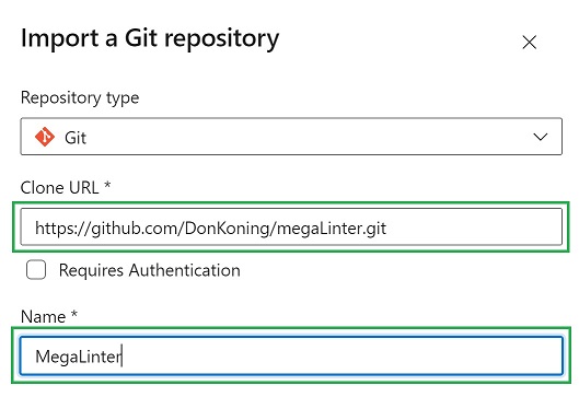 Import a GIT repository UI