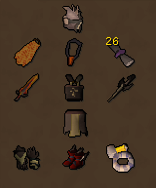 Bank view with the optimiser's recommended gear pieces highlighted
