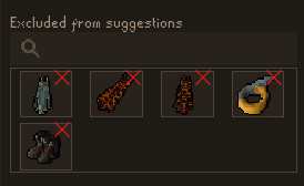 Excluded-from-suggestions list, each item with a per-item remove button
