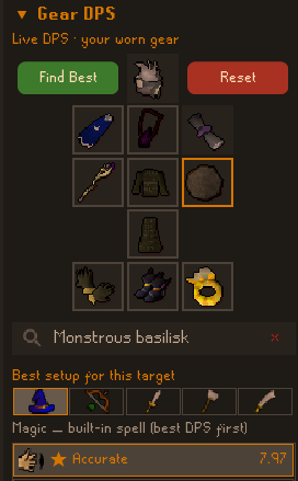 Monstrous basilisk target with the mechanic-required mirror / V's shield pinned into the recommended setup