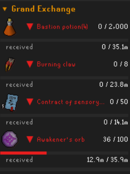 Grand Exchange offers with progress bars