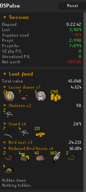 Session profit and loot feed