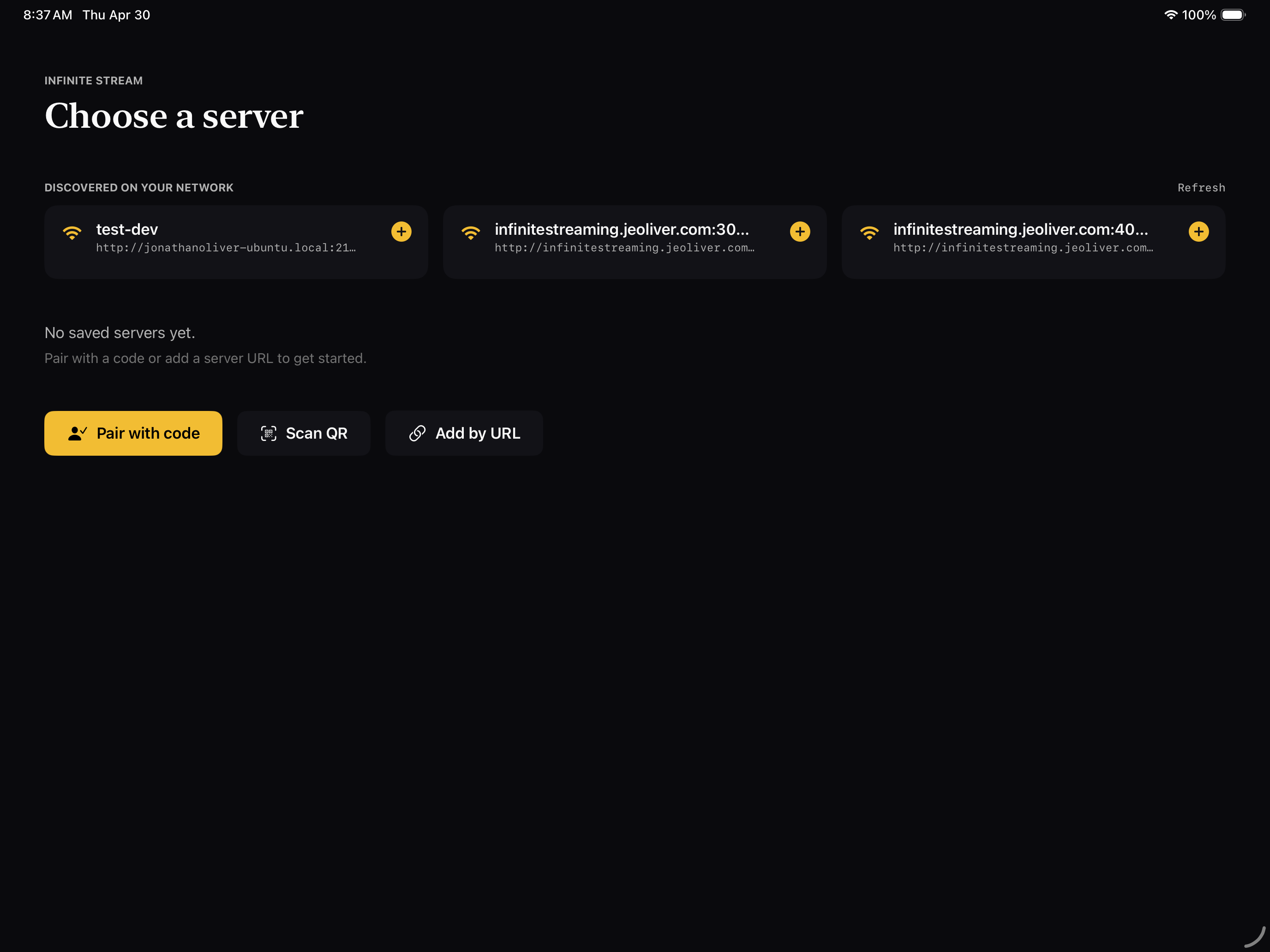 iPad — server picker
