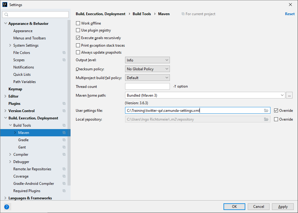 IntelliJ Maven User Settings