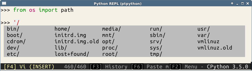 ptpython dropdown menu