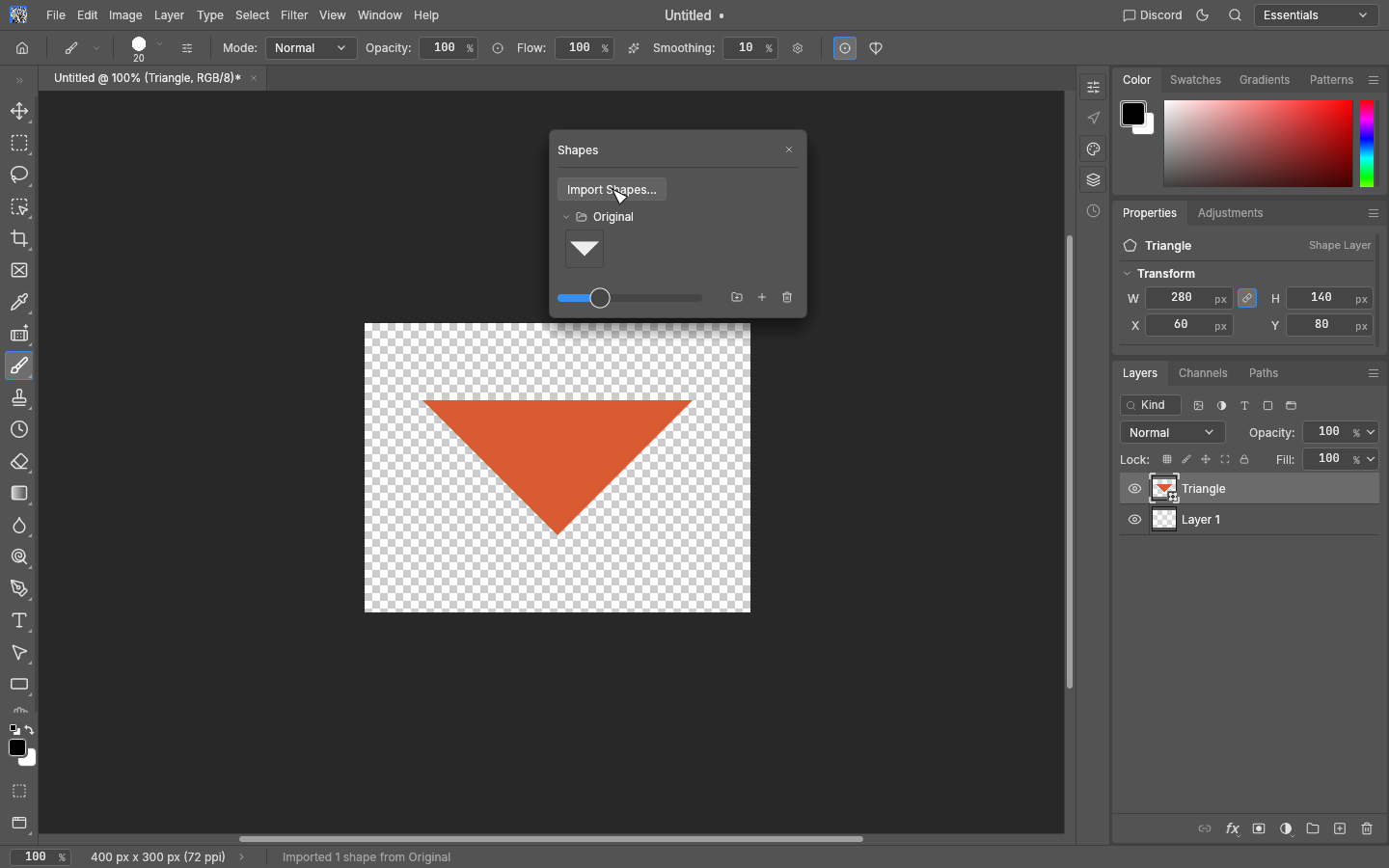 Imported group and placed triangle