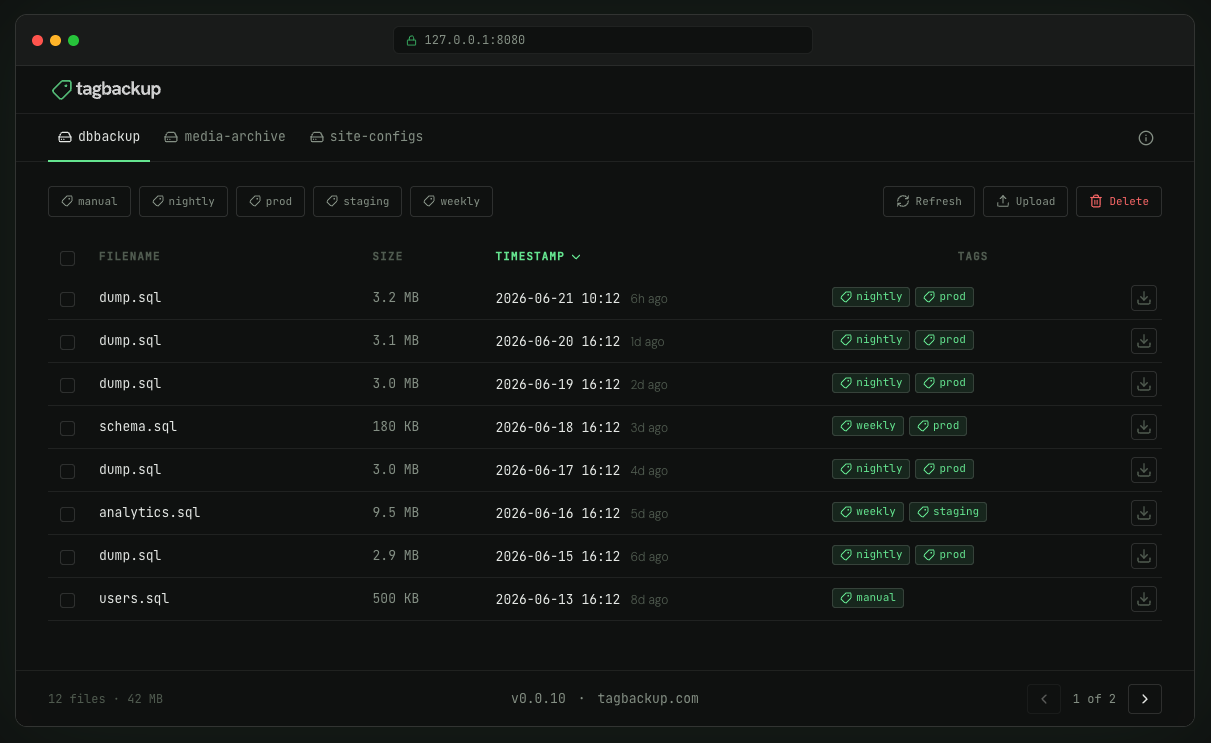 tagbackup web UI