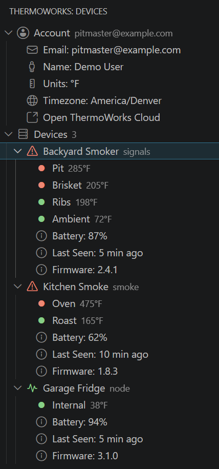 ThermoWorks panel in VS Code