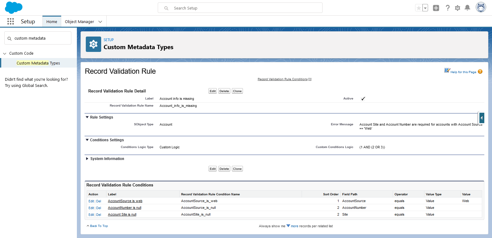 Example Validation Rule: Multiple Account Fields