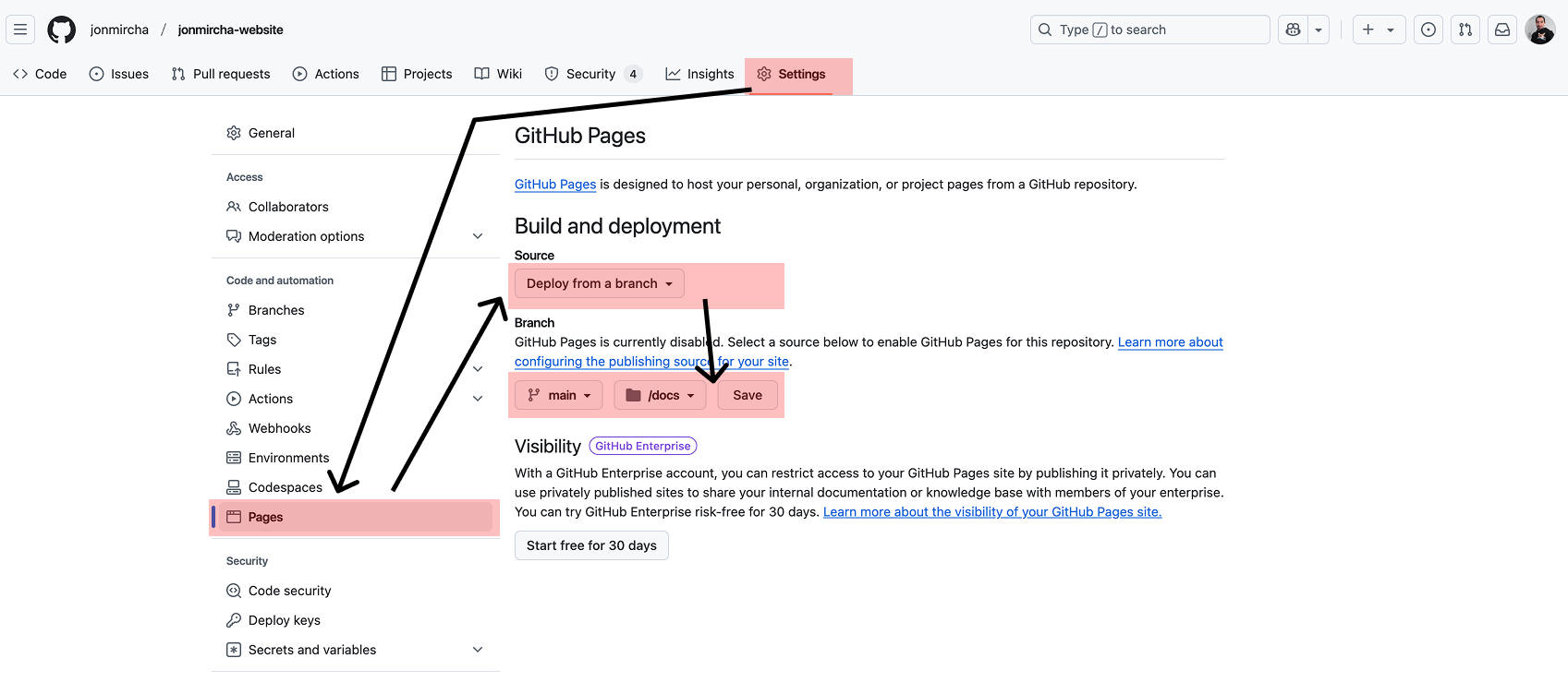 Activar GitHub Pages