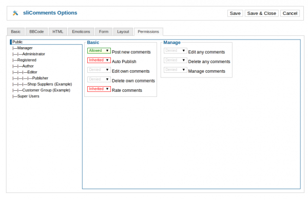 The permissions tab on the configuration area in the admin area