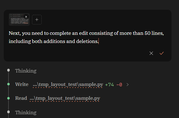 incipit inline editor: in-place edit on a user message — chip strip at the top with image attachment chip and add button