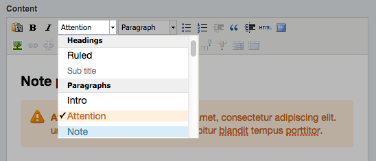 Example of dropdown menu