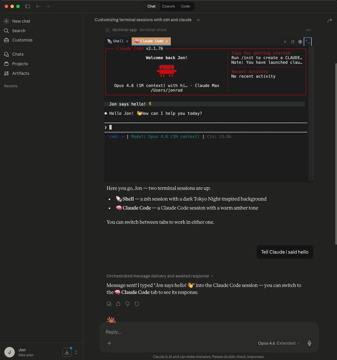 Claude running Claude Code inside Claude Desktop