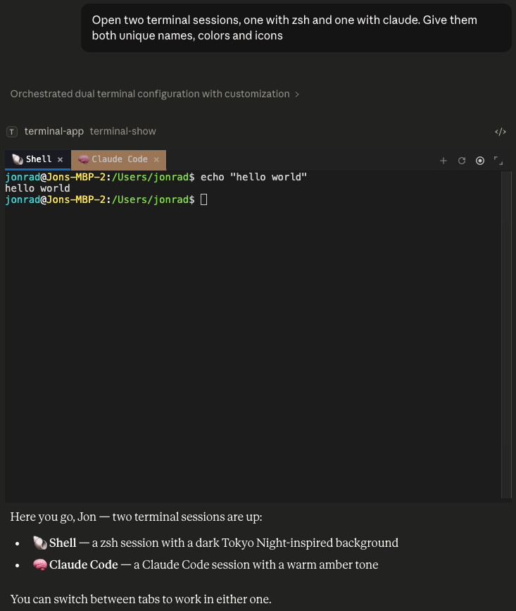 Terminal with customized tabs in Claude Code