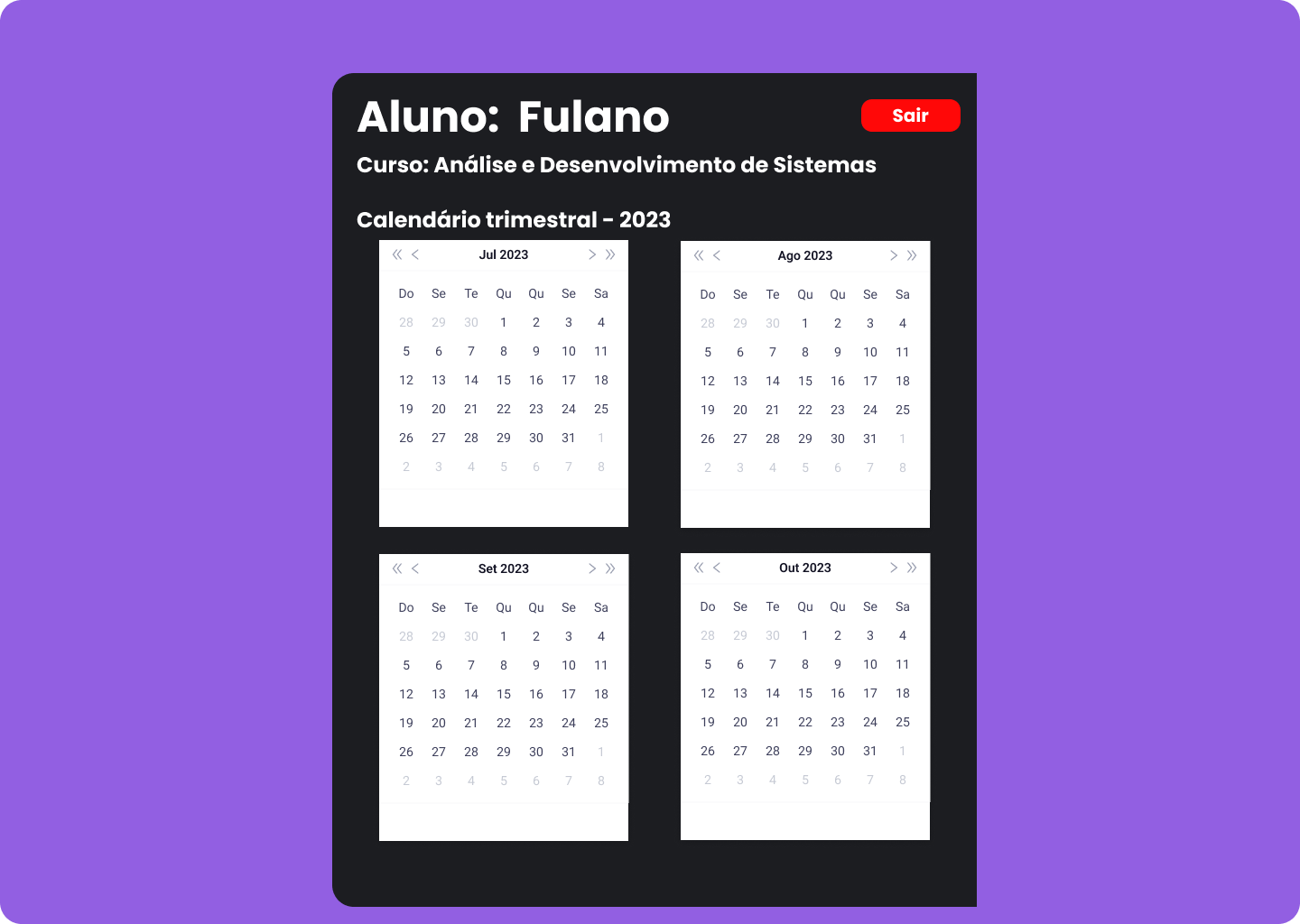 Calendário Aluno