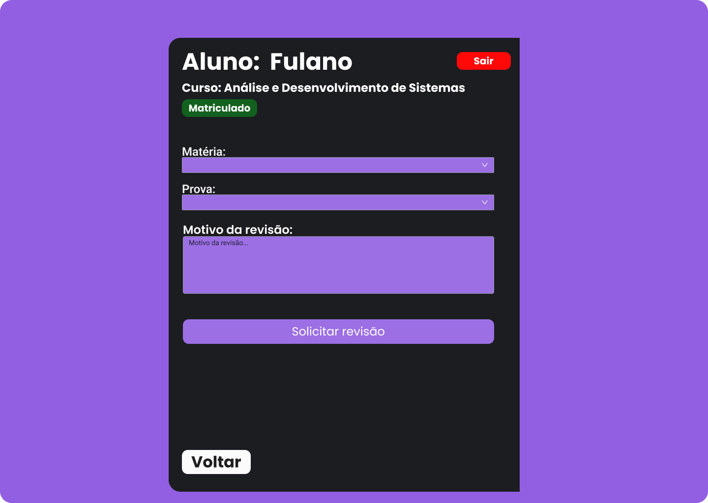 Solicitar revisão de nota do Aluno