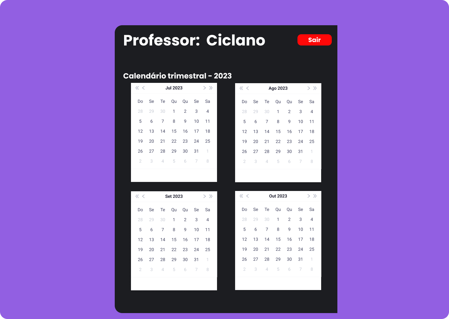 Calendário Professor