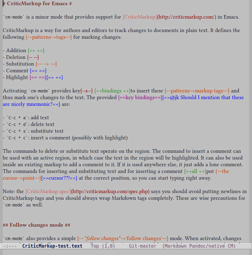 Emacs CriticMarkup