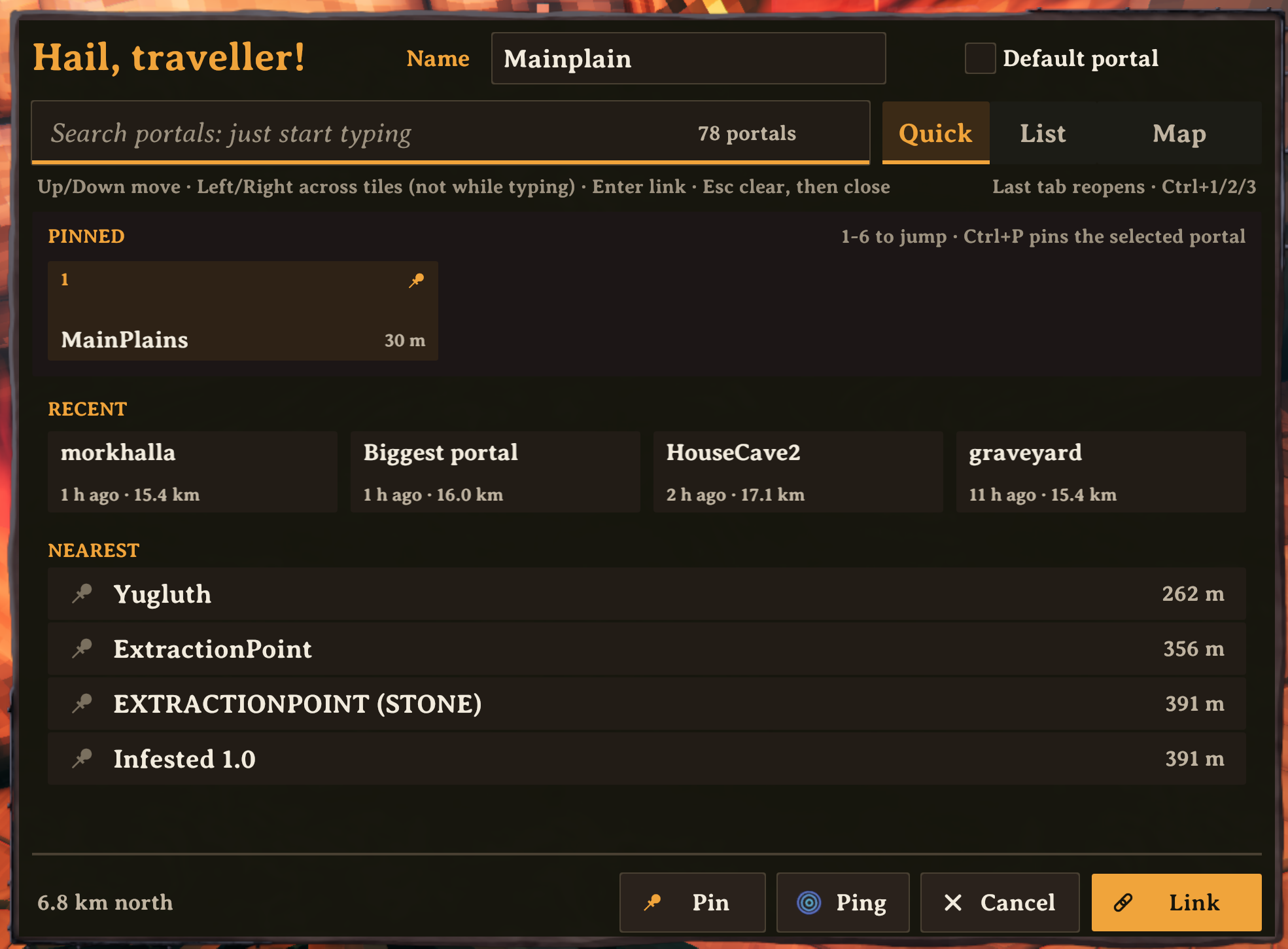 The Quick tab: pinned, recent and nearest portals