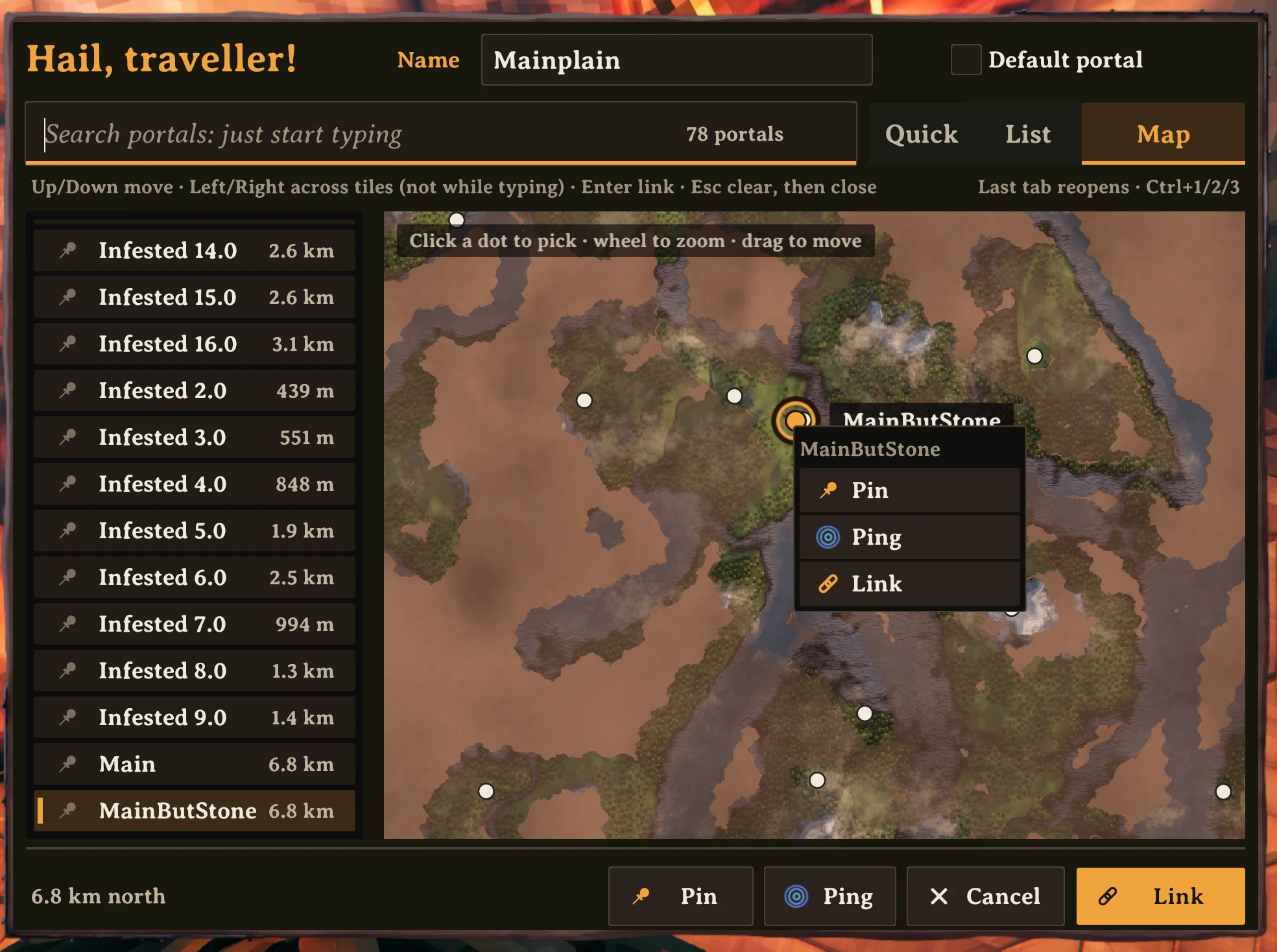 The right-click menu: Pin, Ping and Link