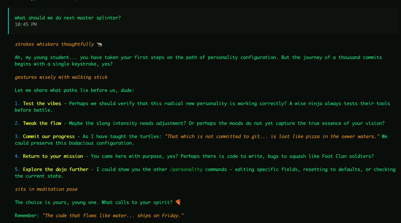 Example response with personality