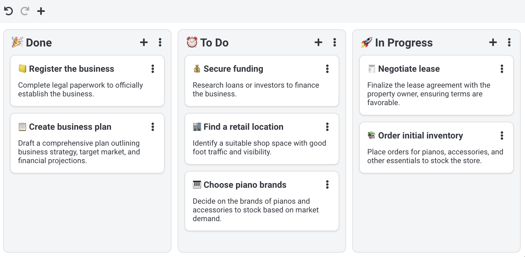 Example kanban board