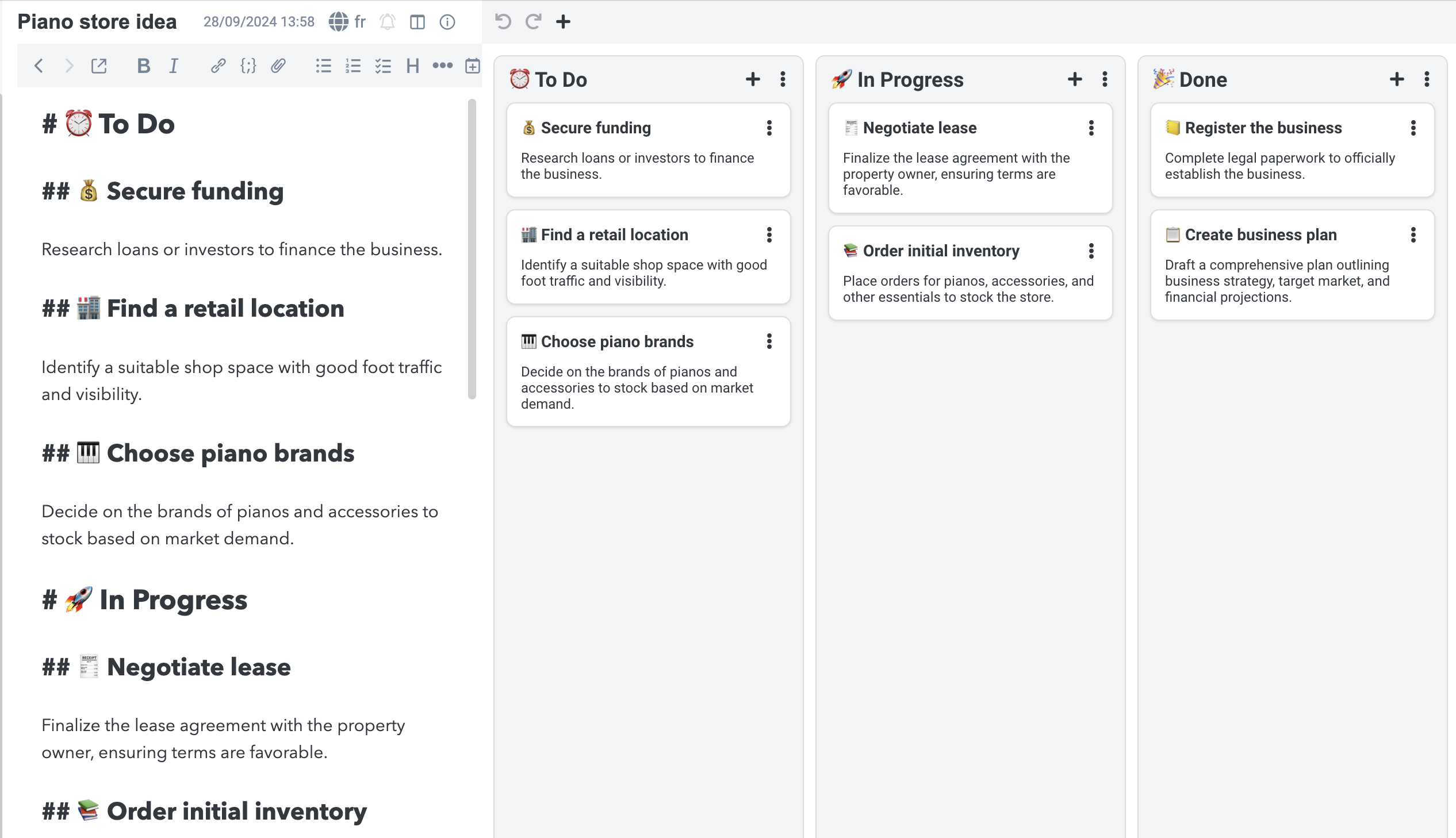 Kanban board example