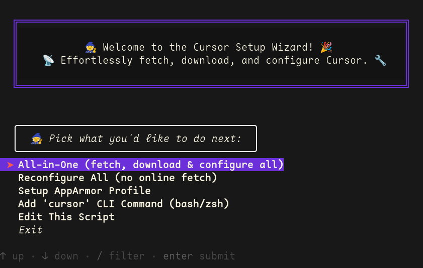 Cursor Setup Wizard Menu