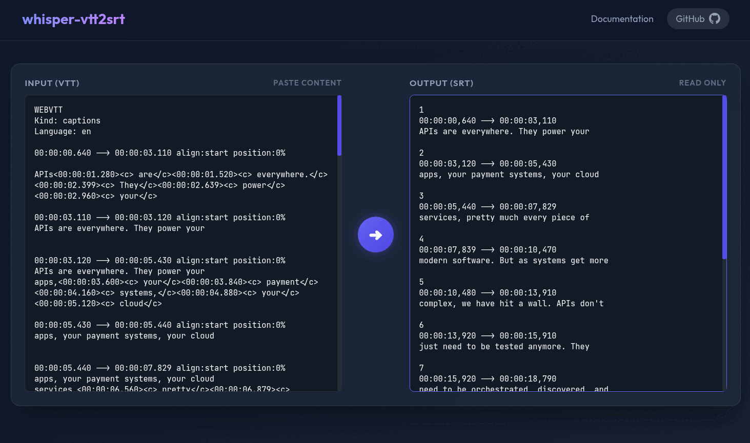 whisper-vtt2srt | Playground Preview