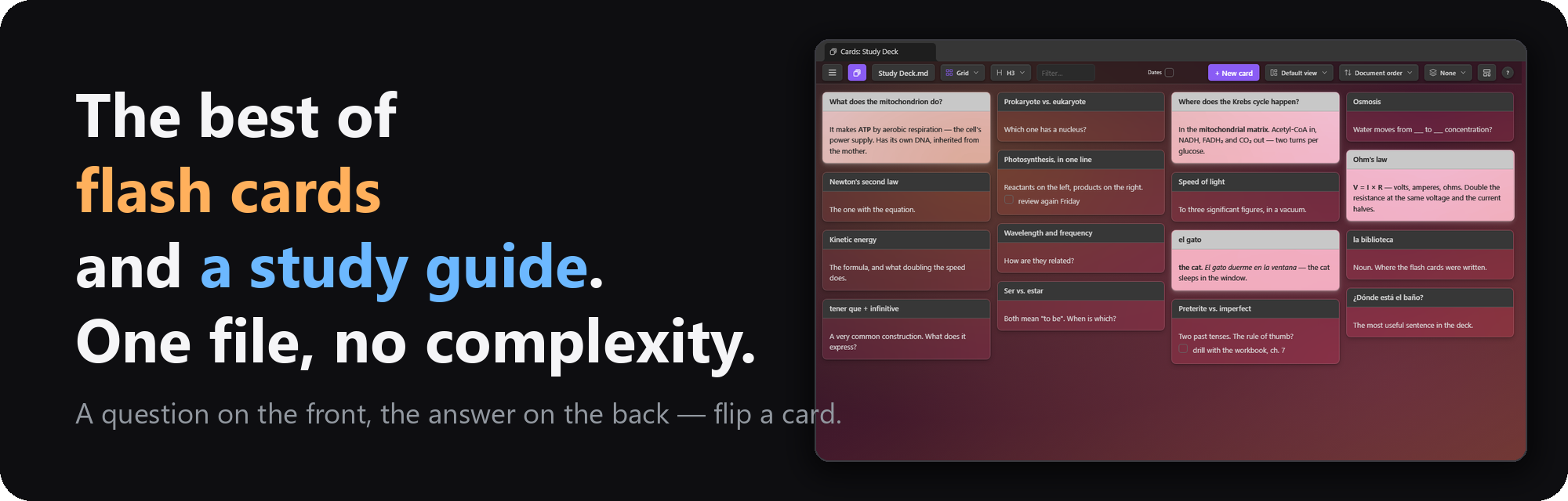 Flash cards: a question on the front, the answer on the back