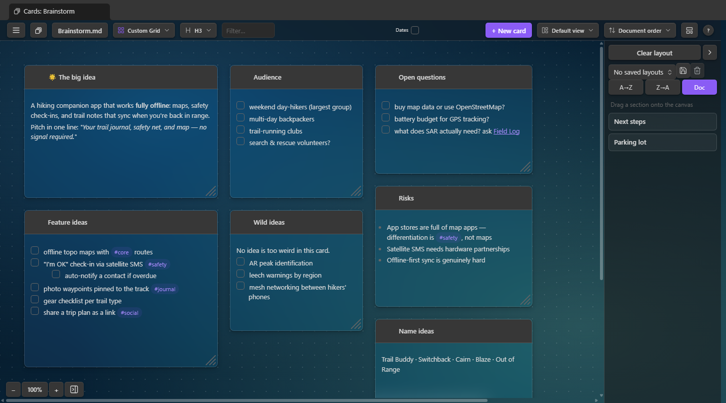 Brainstorming on the Custom Grid canvas