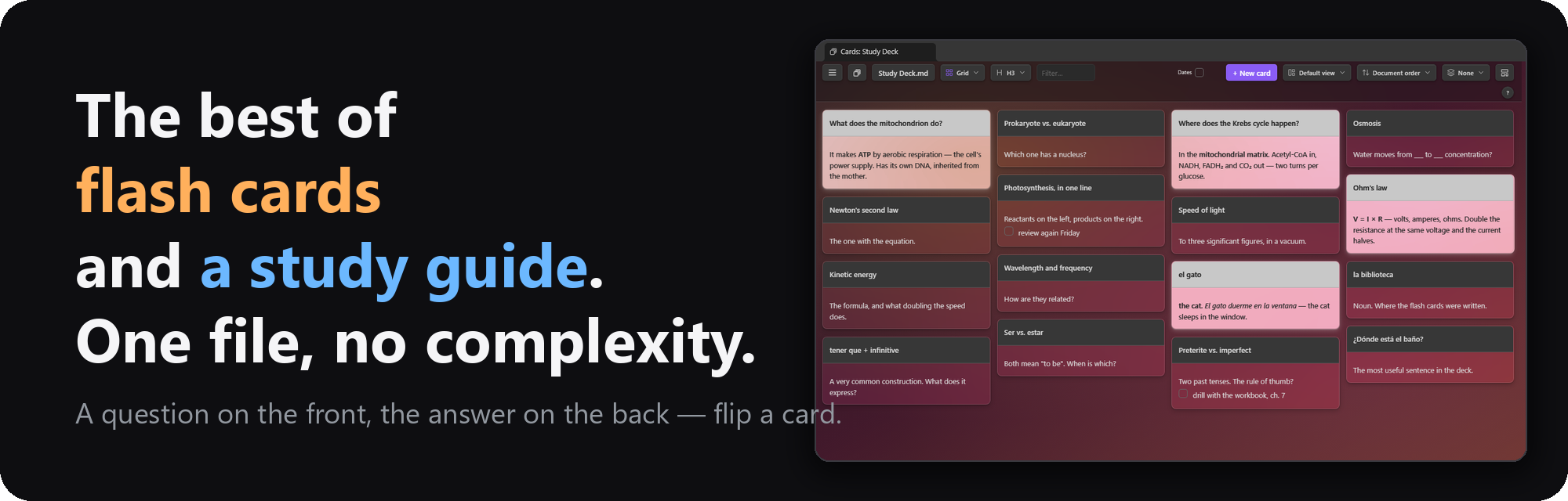 Flash cards: a question on the front, the answer on the back