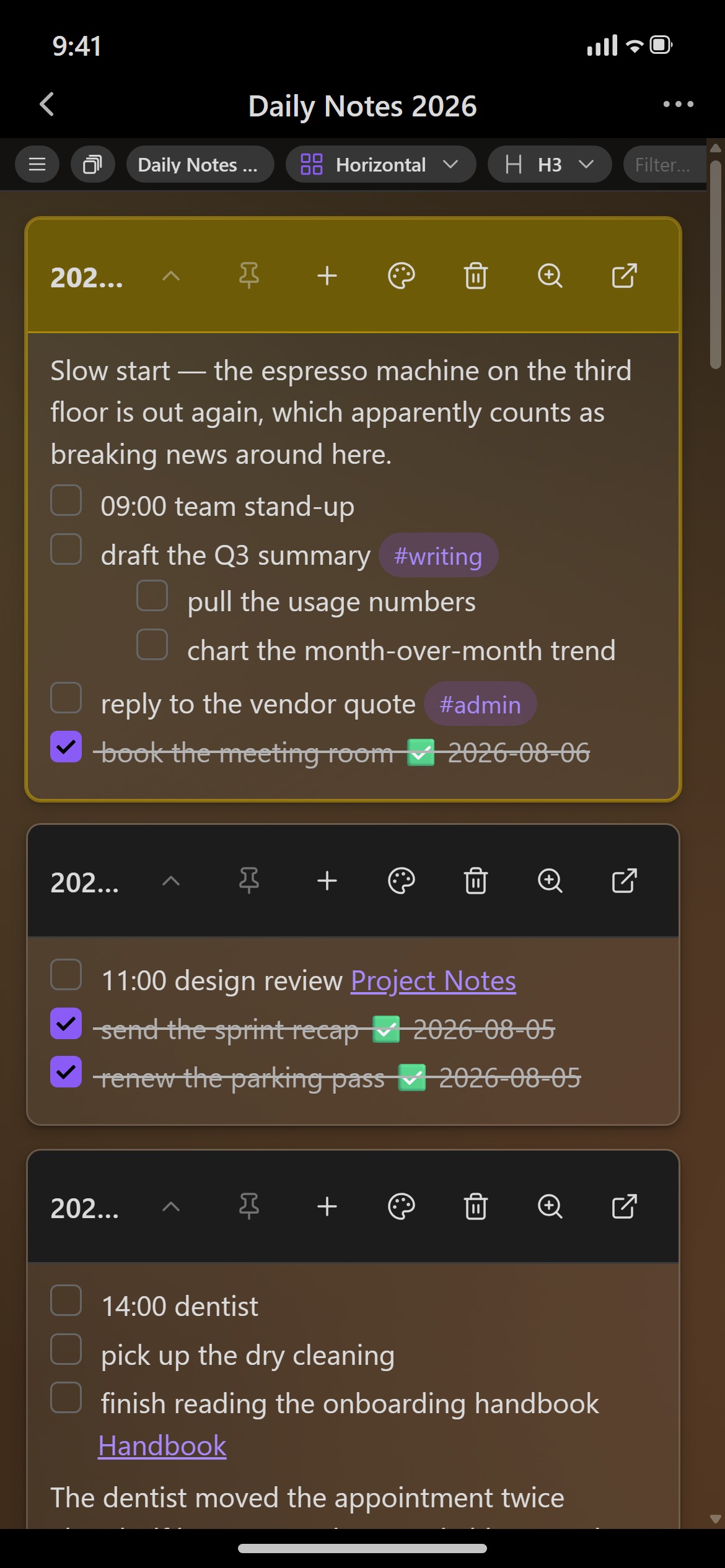 The Horizontal layout on an iPhone