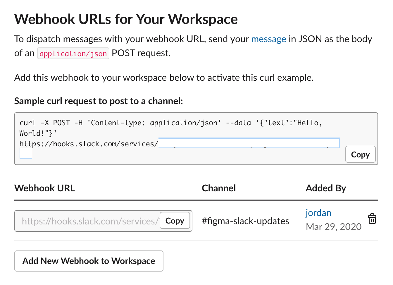 Webhook URLs for Your Workspace