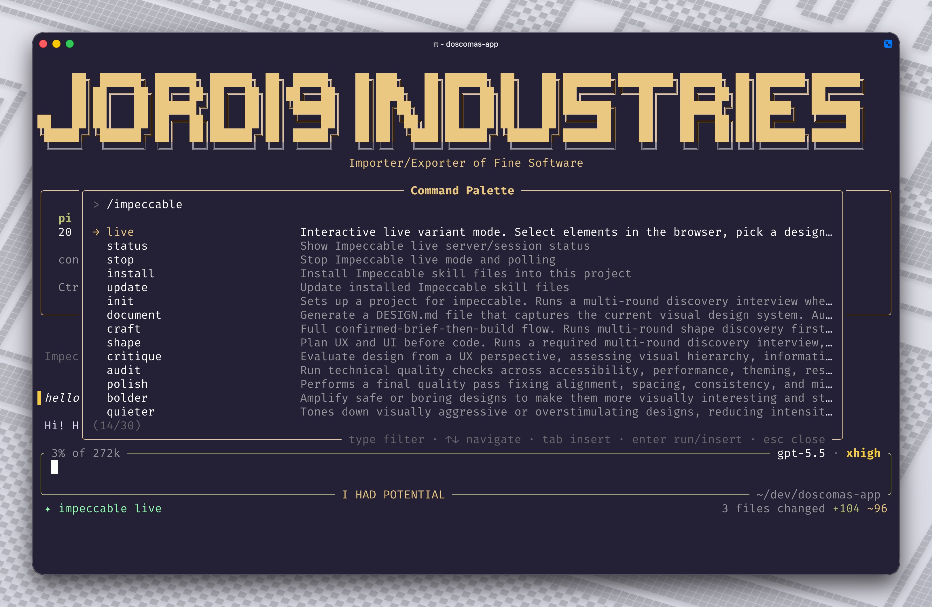 Impeccable live mode running in Pi