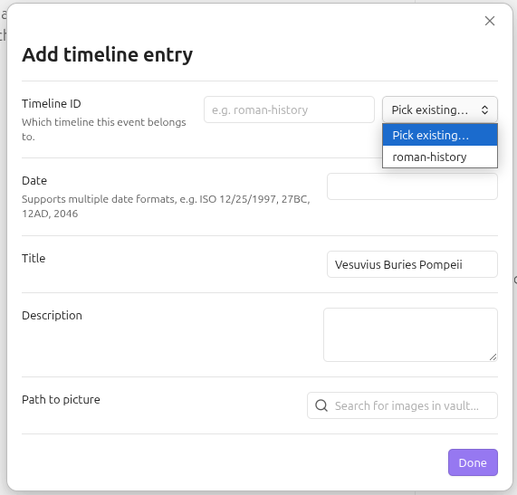 Add timeline entry window