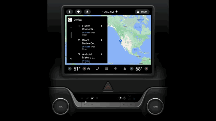 Walkthrough of Confetti running on Android Automotive