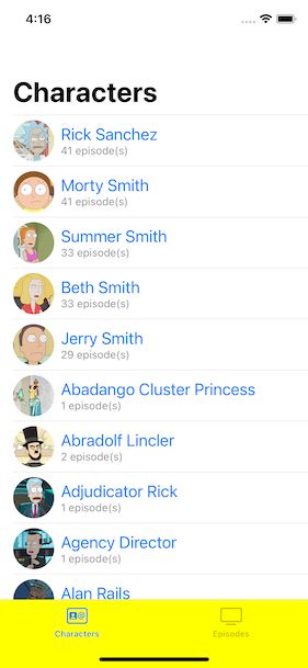 Characters iOS Screenshot