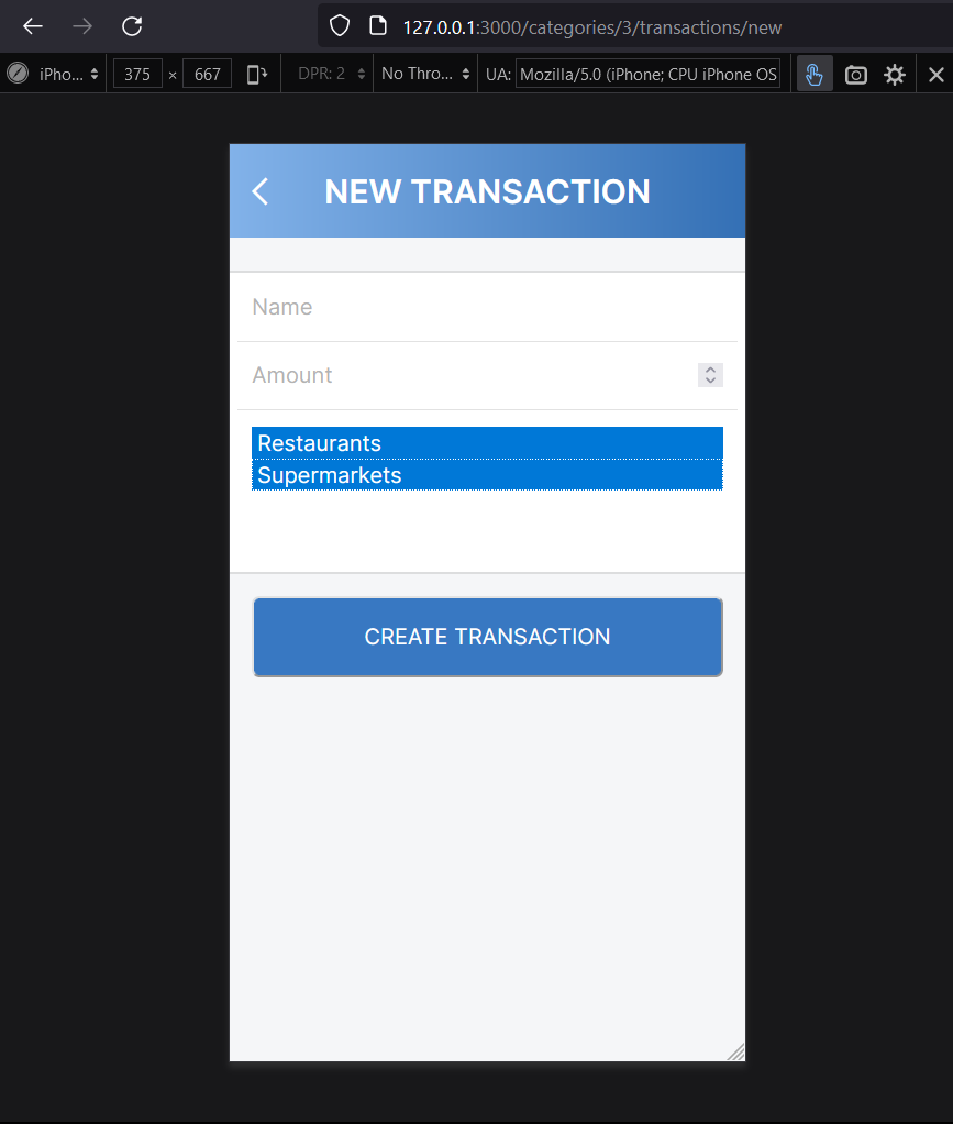 Add a new transaction page