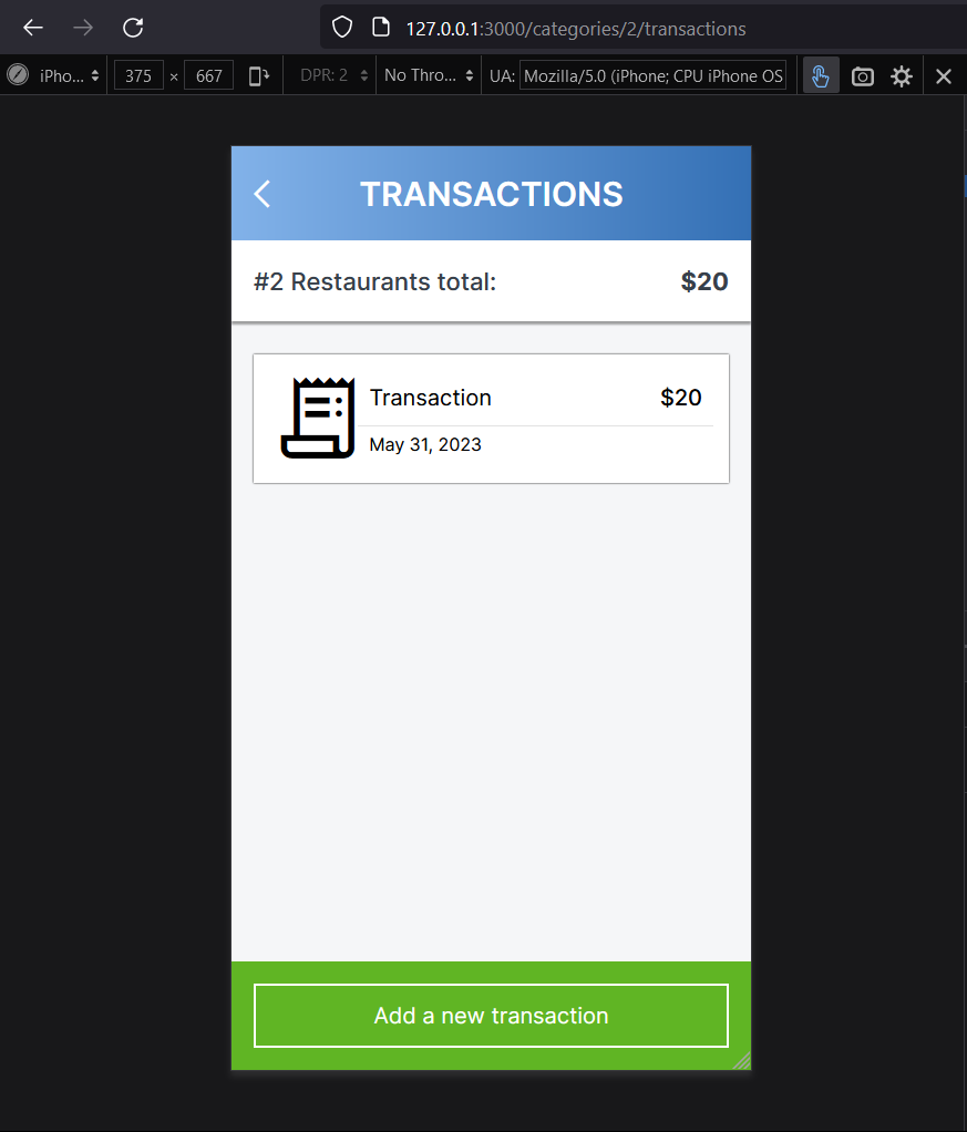 Transactions page