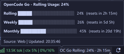 OpenCode Go Monitor Tooltip