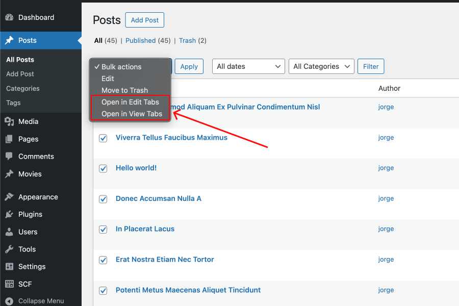 Bulk Actions Screenshot