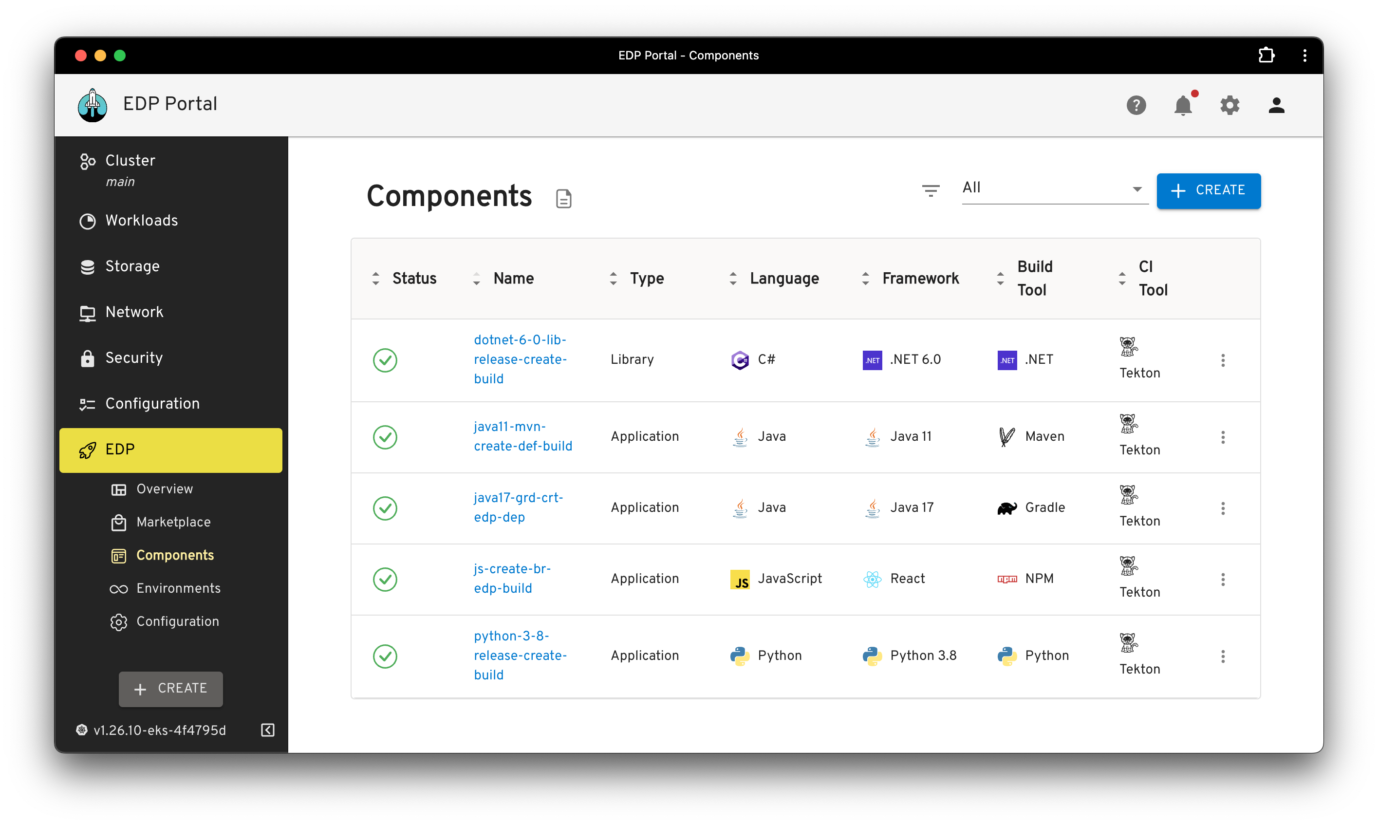 EDP Components page screenshot