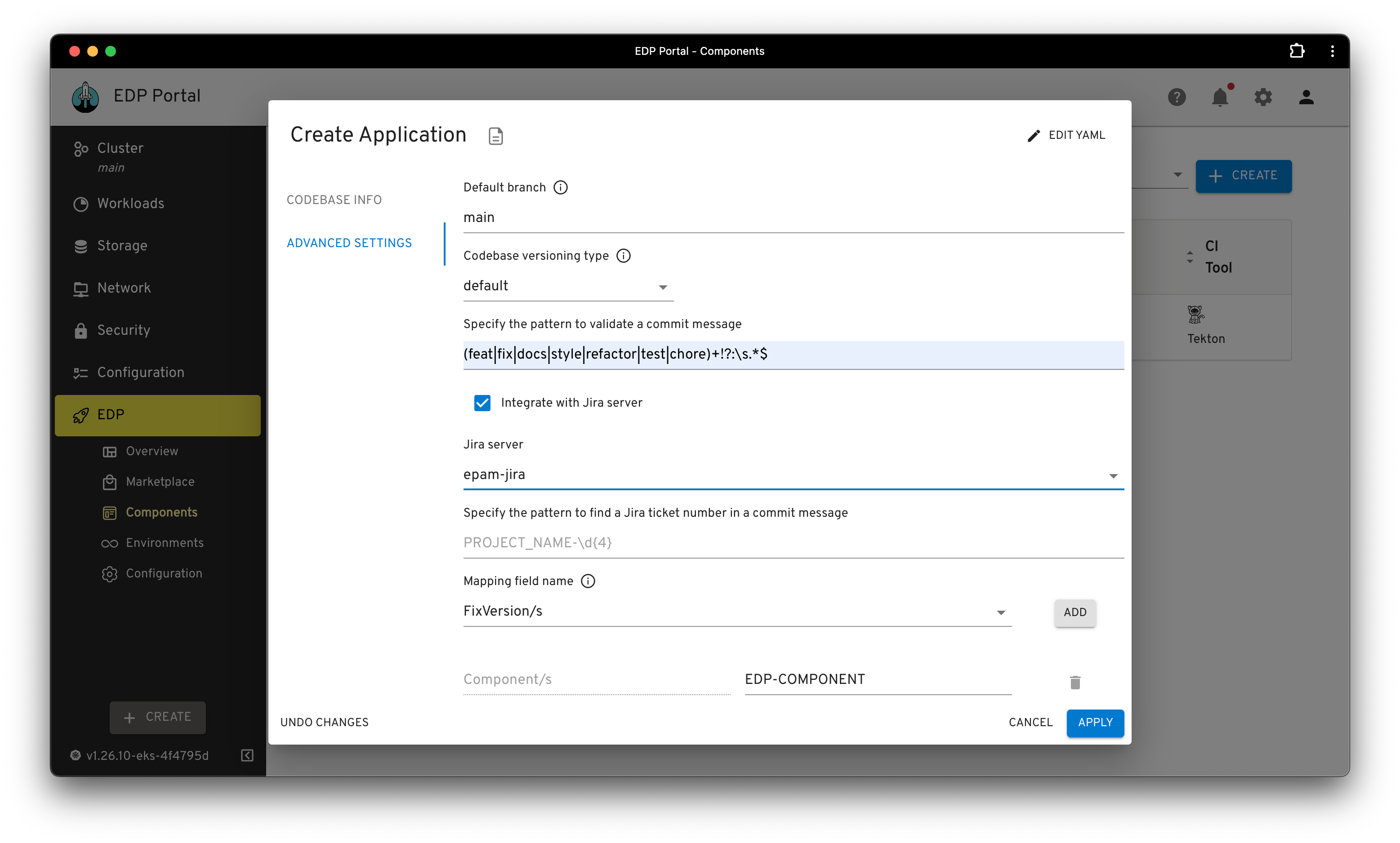 EDP Create Component Advanced screenshot