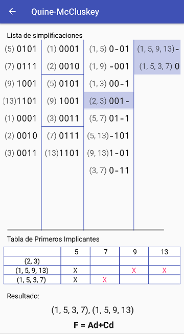 QuineMcCluskey algorithm details